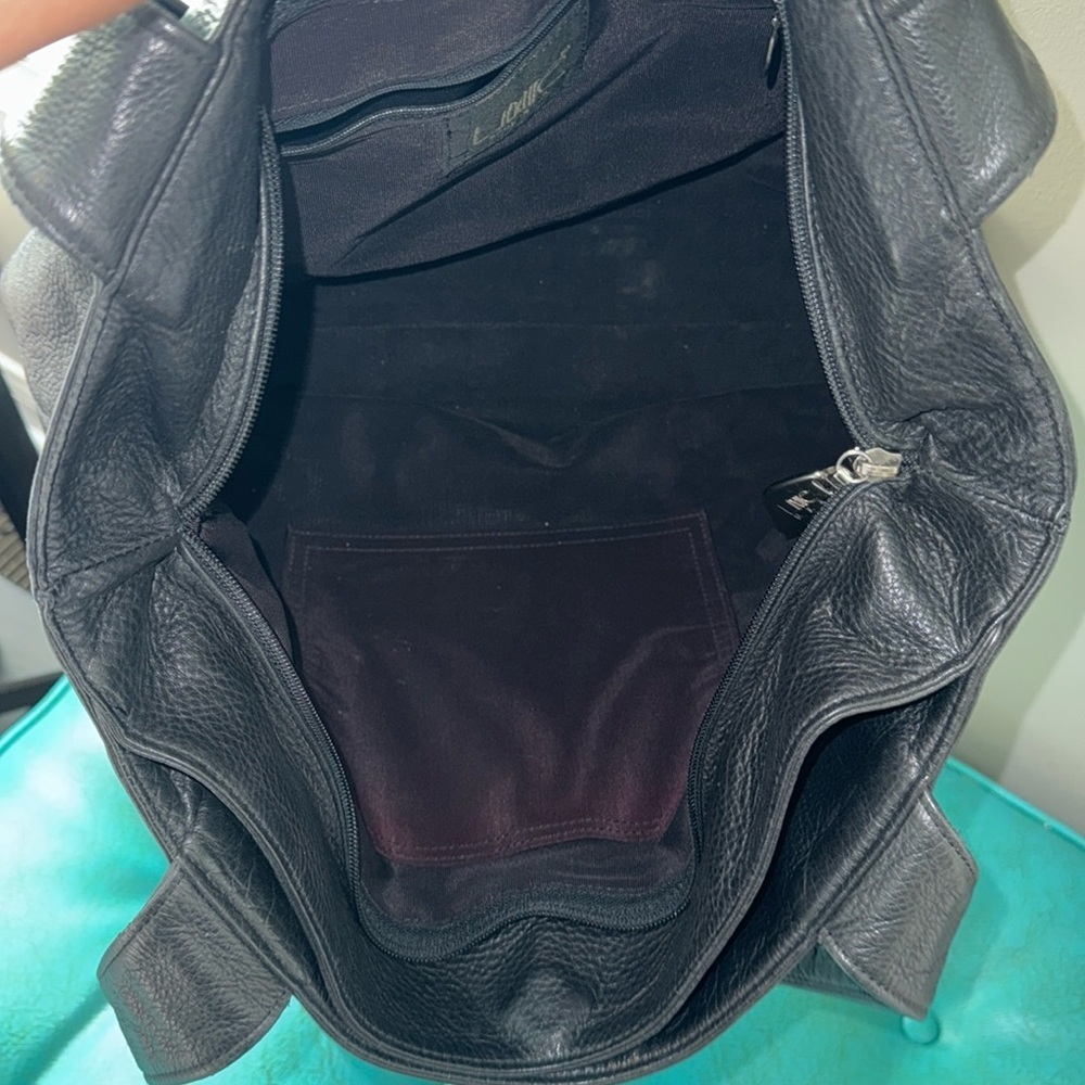Black pebbled leather quality classic timeless tote bag work bag Libaire - Picture 5 of 11